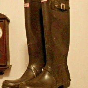 Brown Hunter tall rain rubber boots wellies OK